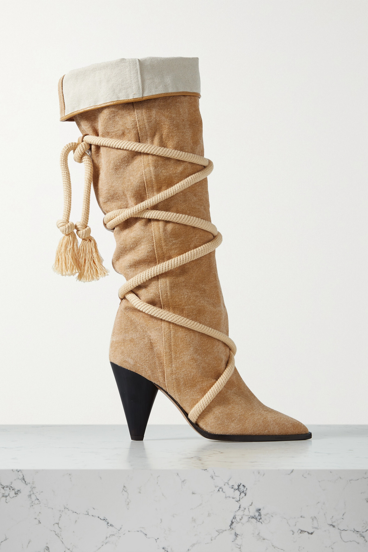 Isabel Marant - Lophie Rope-trimmed Canvas Knee Boots - Neutrals