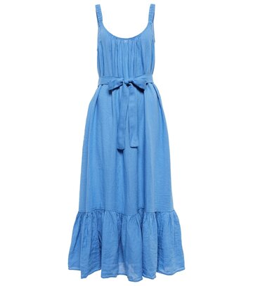 Velvet Elara linen midi dress in blue