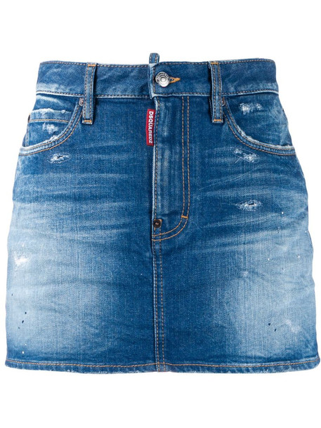 Dsquared2 faded distressed denim skirt in blue