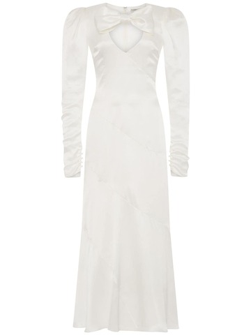 alessandra rich silk satin midi dress w/ bow in white