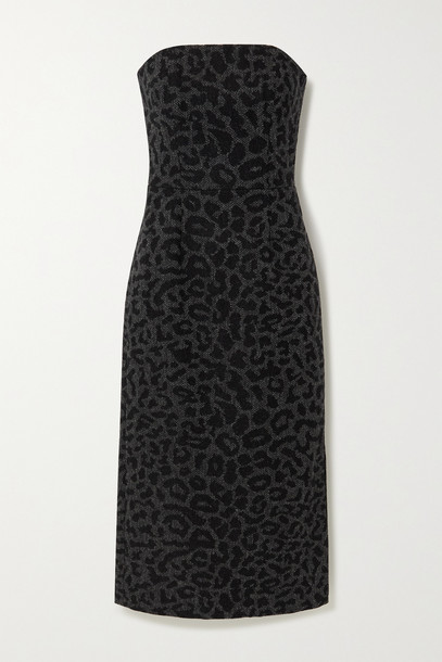 VALENTINO - Strapless Leopard-jacquard Wool Midi Dress - Gray