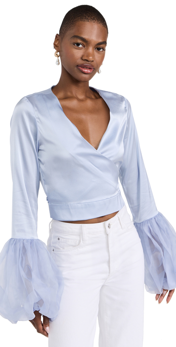 Fe Noel Puff Sleeve Cropped Wrap Top in lilac