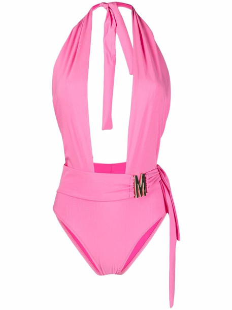 Moschino M logo halterneck swimsuit - Pink