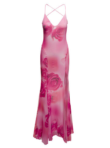 Blumarine Womans Printed Silk Chiffon Long Dress in pink
