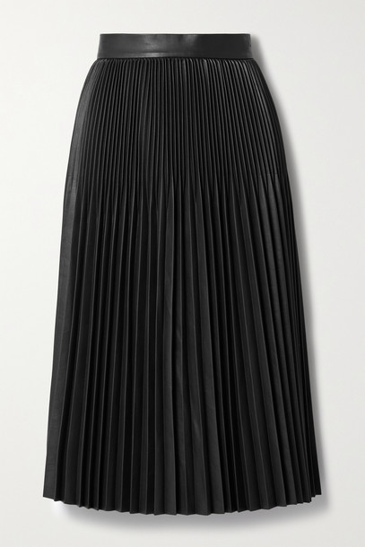 JASON WU - Pleated Faux Leather Midi Skirt - Black