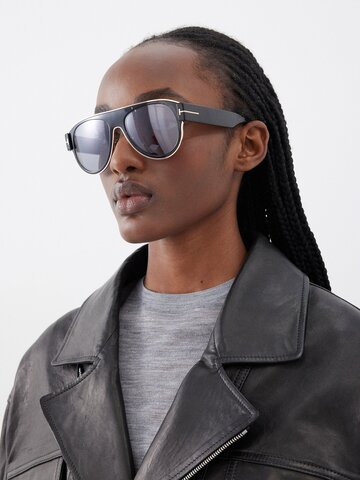 tom ford eyewear - lyle oversized aviator acetate sunglasses - womens - black red