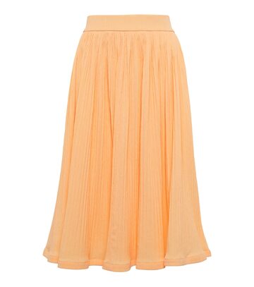 Jil Sander Pleated cotton-blend midi skirt in orange