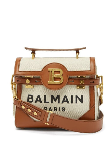 Balmain - Bbuzz Leather-trim Canvas Cross-body Bag - Womens - Tan Multi