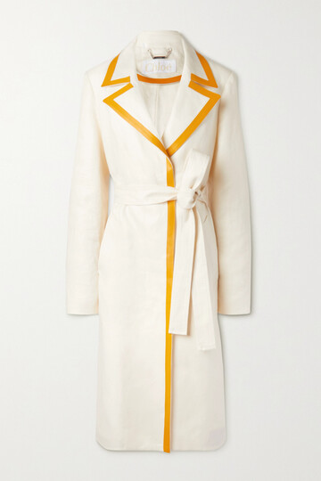 Chloé Chloé - Leather-trimmed Linen-canvas Trench Coat - White