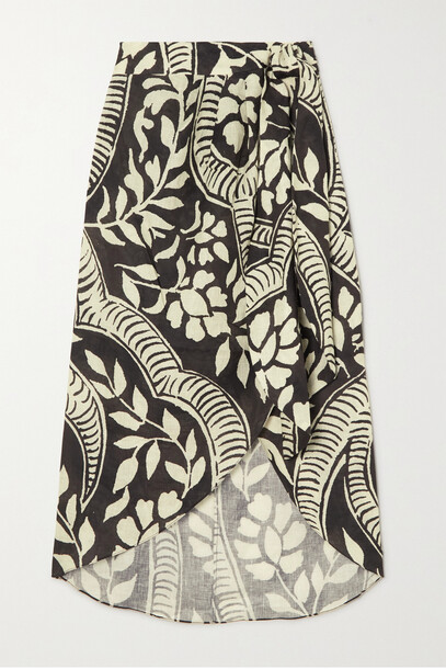 Johanna Ortiz - + Net Sustain Zebra Found In India Printed Linen Wrap Midi Skirt - Black