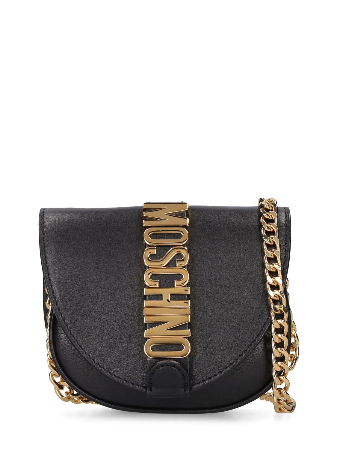 MOSCHINO Mini Leather Shoulder Bag in black