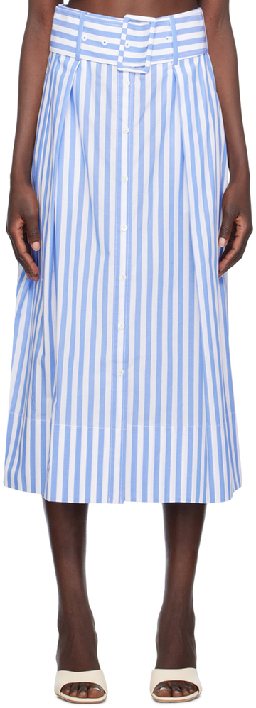 staud blue & white kingsely midi skirt