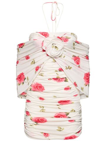 magda butrym rose print jersey mini dress in ivory / pink