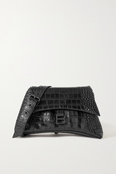Balenciaga - Hourglass Medium Croc-effect Leather Shoulder Bag - Black