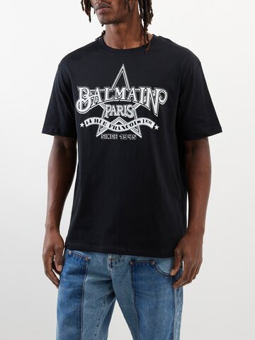 balmain - balmain star-print cotton-jersey t-shirt - mens - black