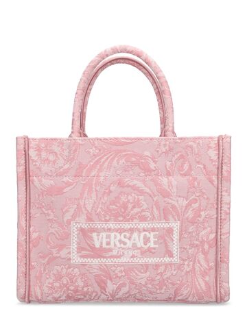 versace small barocco jacquard tote bag in pink
