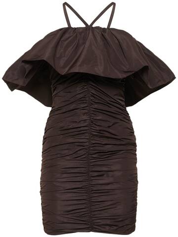 MSGM Ruched Nylon Mini Dress in brown