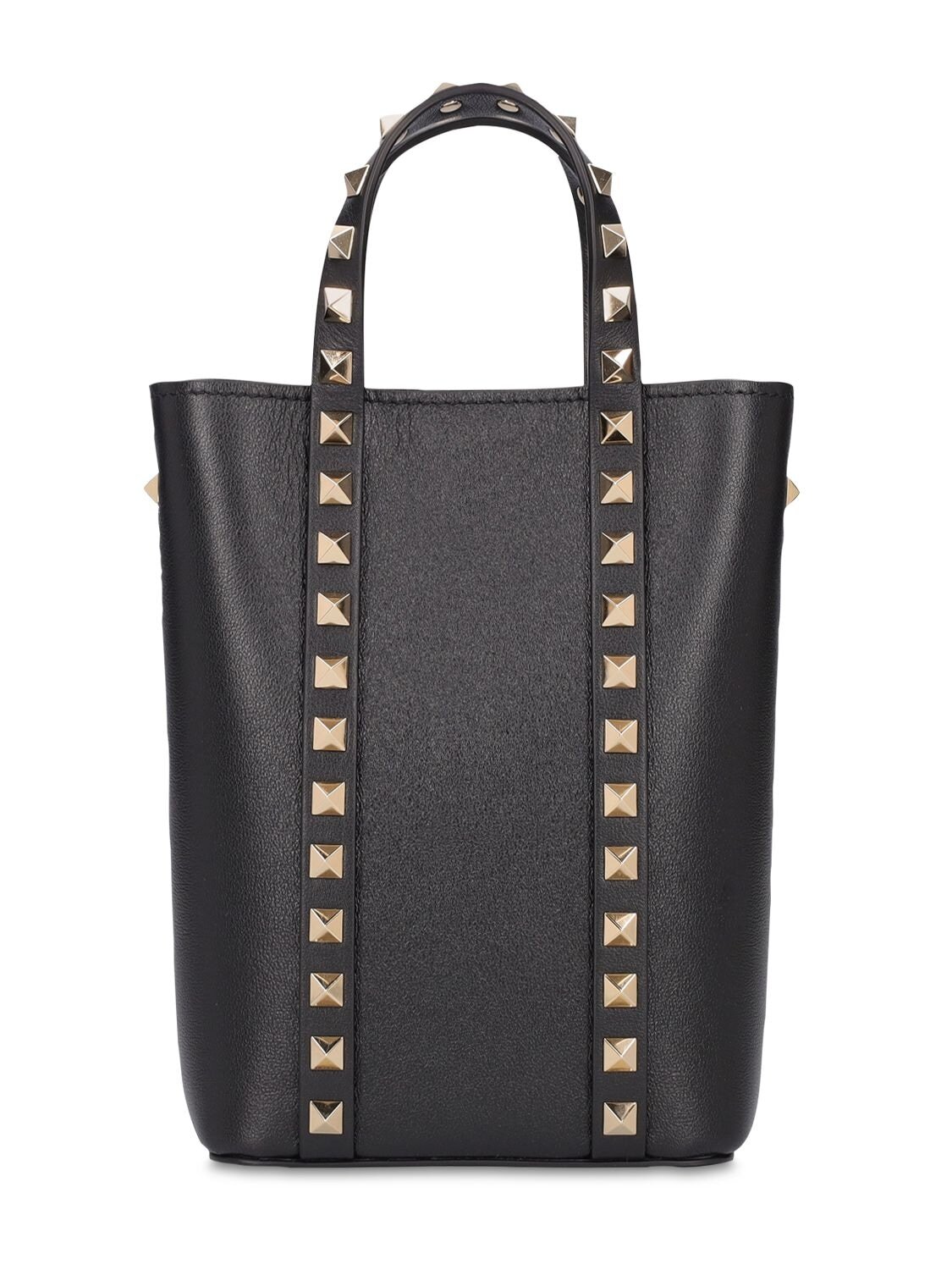 VALENTINO GARAVANI Rockstud Leather Top Handle Bag in black