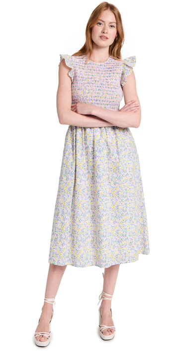 English Factory Floral Smocked Midi Dress in multi