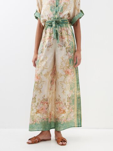 zimmermann - august paisley-print silk trousers - womens - green multi
