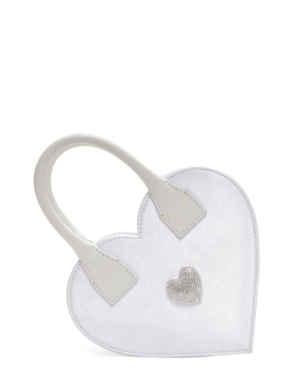 MACH & MACH Heart Satin Top Handle Bag in white