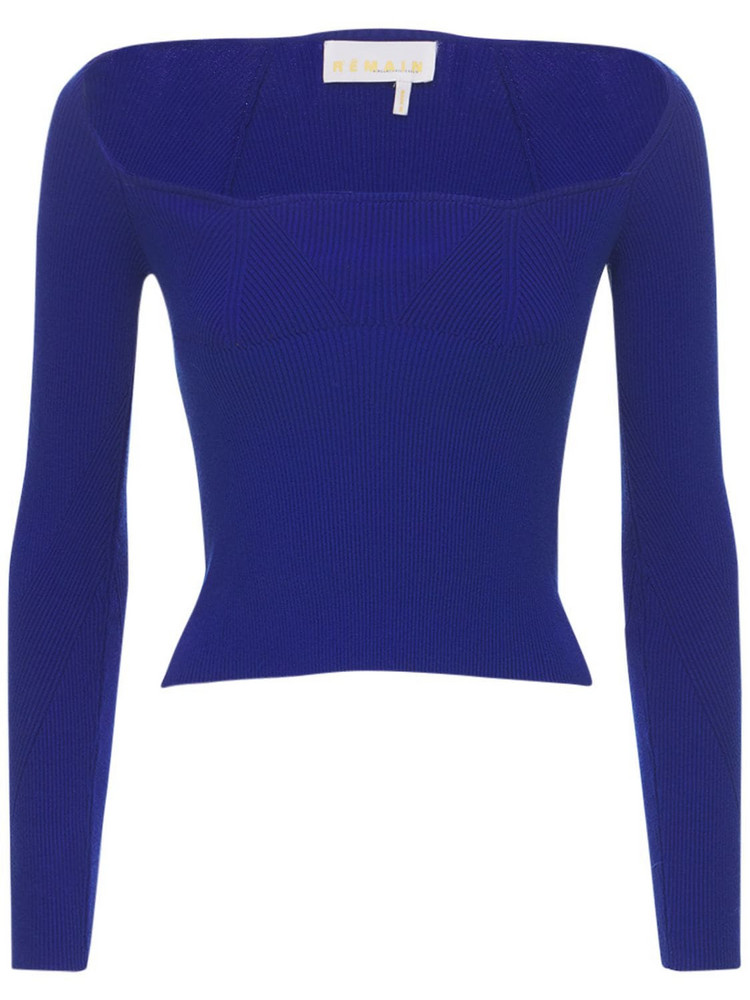 REMAIN Jocelyne Cropped Viscose Blend Knit Top in blue