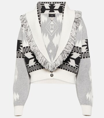 alanui icon jacquard wool and cashmere cardigan in neutrals