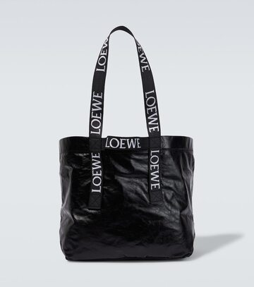 loewe fold shopper leather tote bag in black