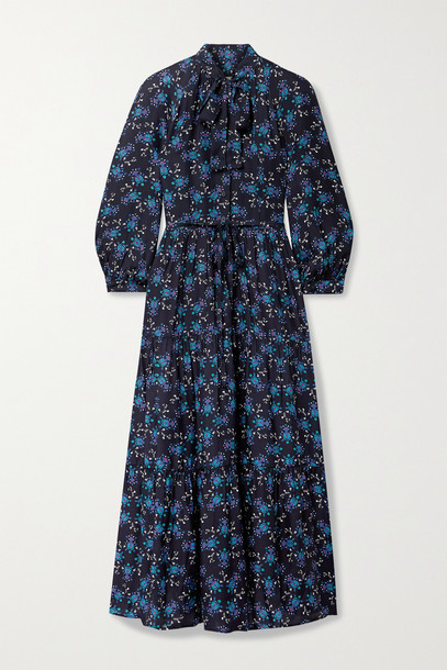 CEFINN - Olivia Tie-detailed Tiered Printed Satin-twill Midi Dress - Blue
