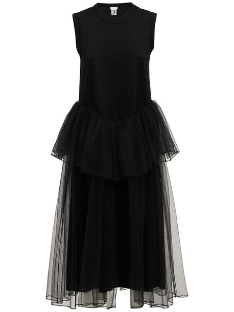 NOIR KEI NINOMIYA Cotton & Nylon Tulle Midi Dress in black