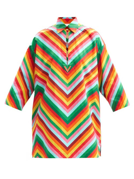 Valentino - Chevron-print Cotton-poplin Shirt Dress - Womens - Multi