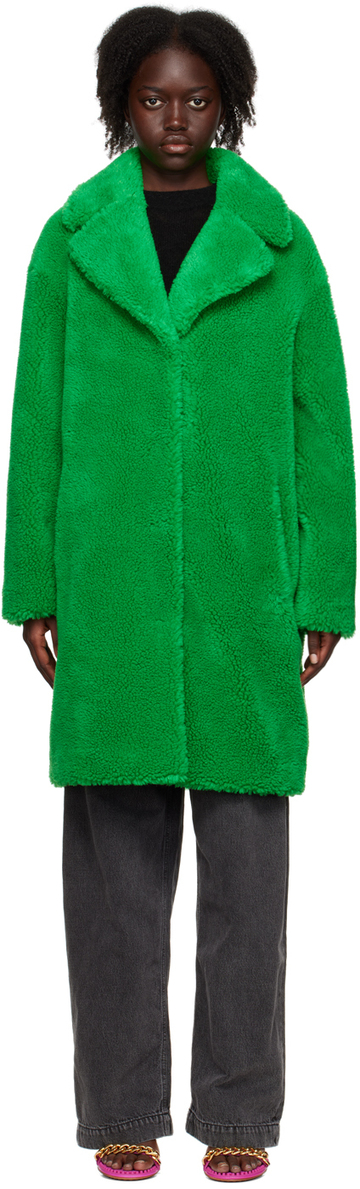 stand studio green camille faux-fur coat
