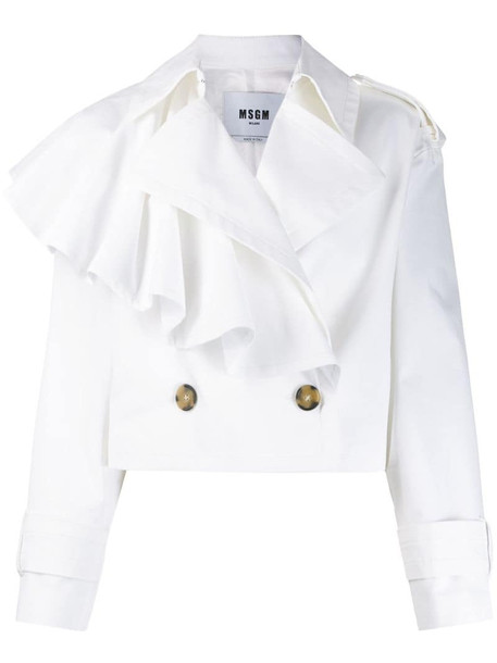MSGM ruffled cropped double-breasted trench in white