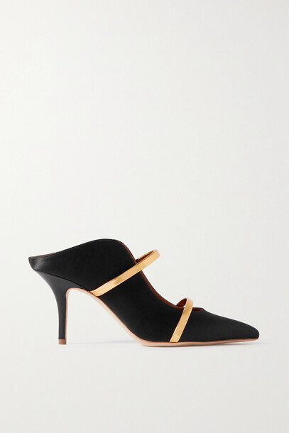 Malone Souliers - Maureen 70 Metallic Leather-trimmed Satin Mules - Black