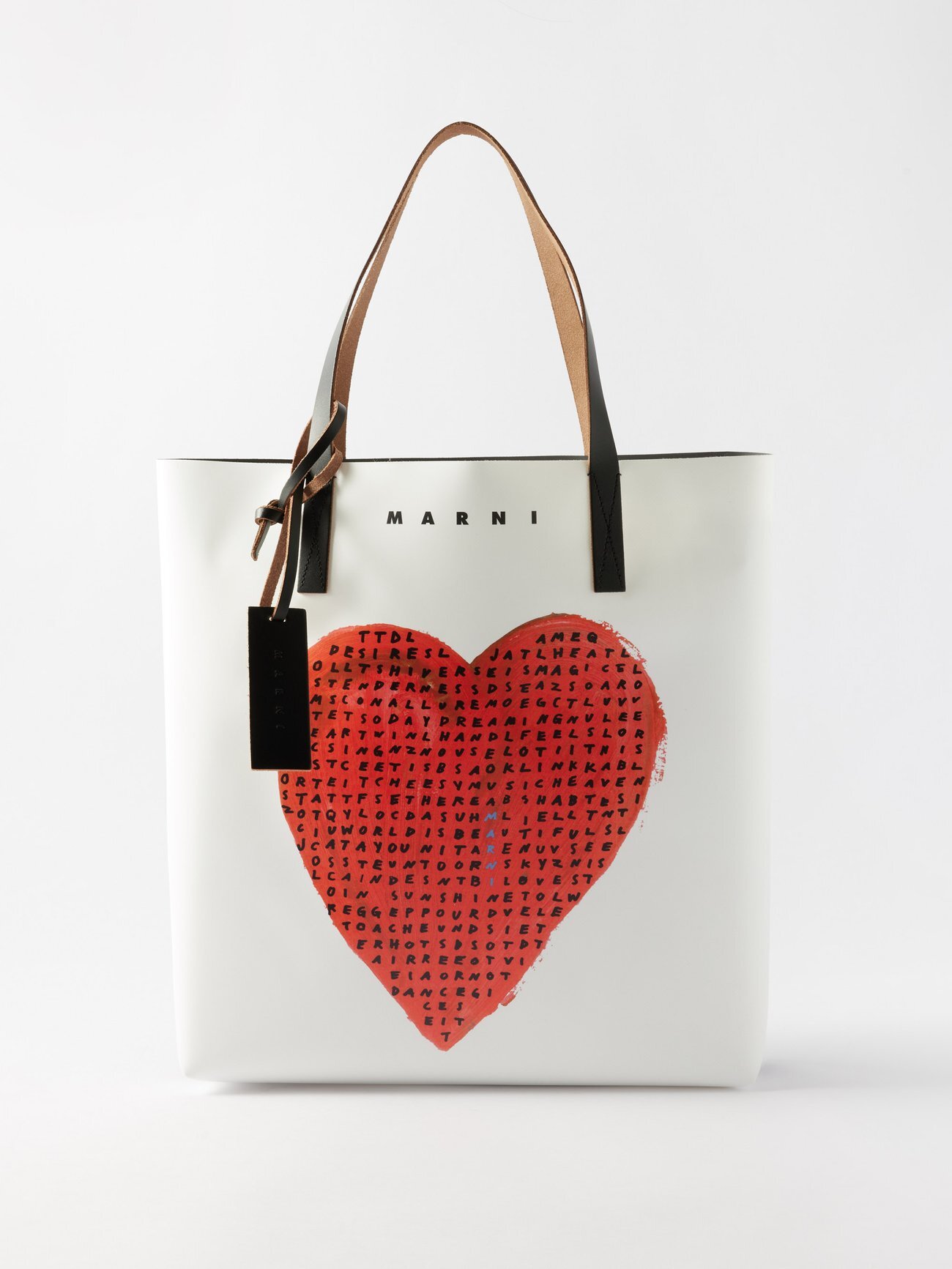 Marni - Heart-print Faux Leather Tote Bag - Womens - White Multi