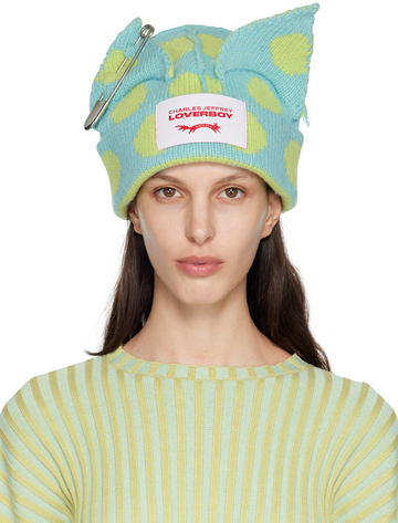 Charles Jeffrey Loverboy SSENSE Exclusive Blue Chunky Punk Ears Beanie in green