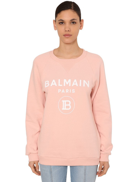 BALMAIN Printed Cotton Jersey Sweatshirt in pink - Wheretoget