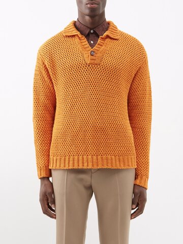 etro - linen polo sweater - mens - orange