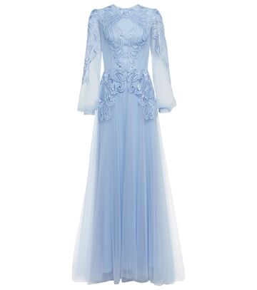 Costarellos Chelsea embroidered tulle gown in blue