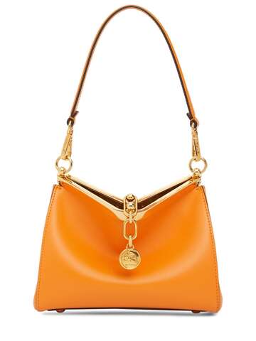 etro small vela leather shoulder bag in orange