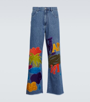 marni x no vacancy inn embroidered cotton chambray pants in blue