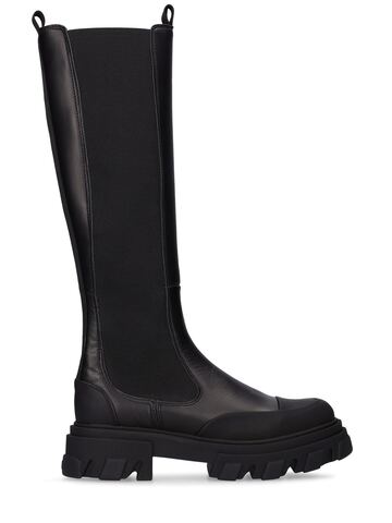 ganni 50mm leather tall boots in black