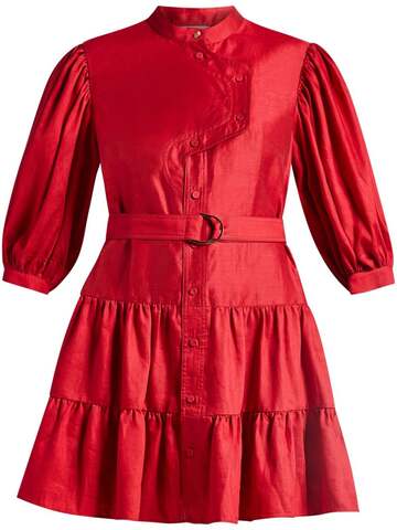acler hundon linen-blend belted minidress - red