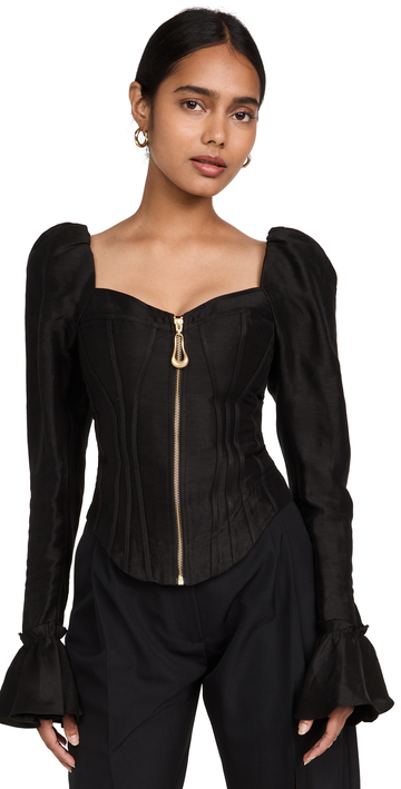 Aje Giselle Long Sleeve Corset Top in black