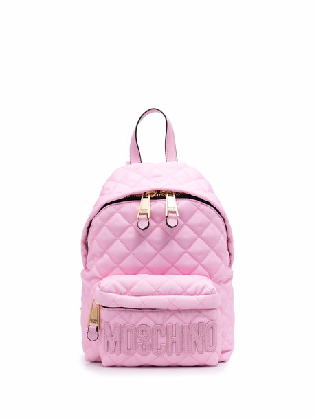 Moschino logo-patch quilted backpack - Pink