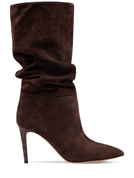 PARIS TEXAS 85mm Slouchy Suede Boots in chocolate