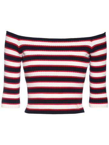 VALENTINO Striped Knit Cotton Boatneck Top