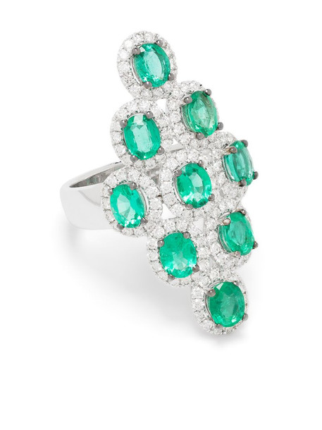 Stefere 18kt white gold diamond emerald shield ring in silver