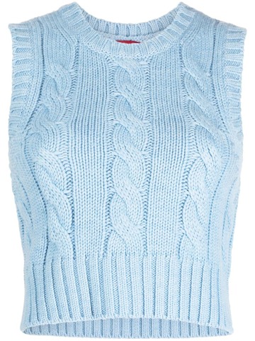 staud pingo cable-knit wool vest - blue