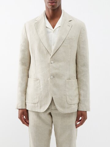 frescobol carioca - paulo single-breasted linen suit jacket - mens - beige